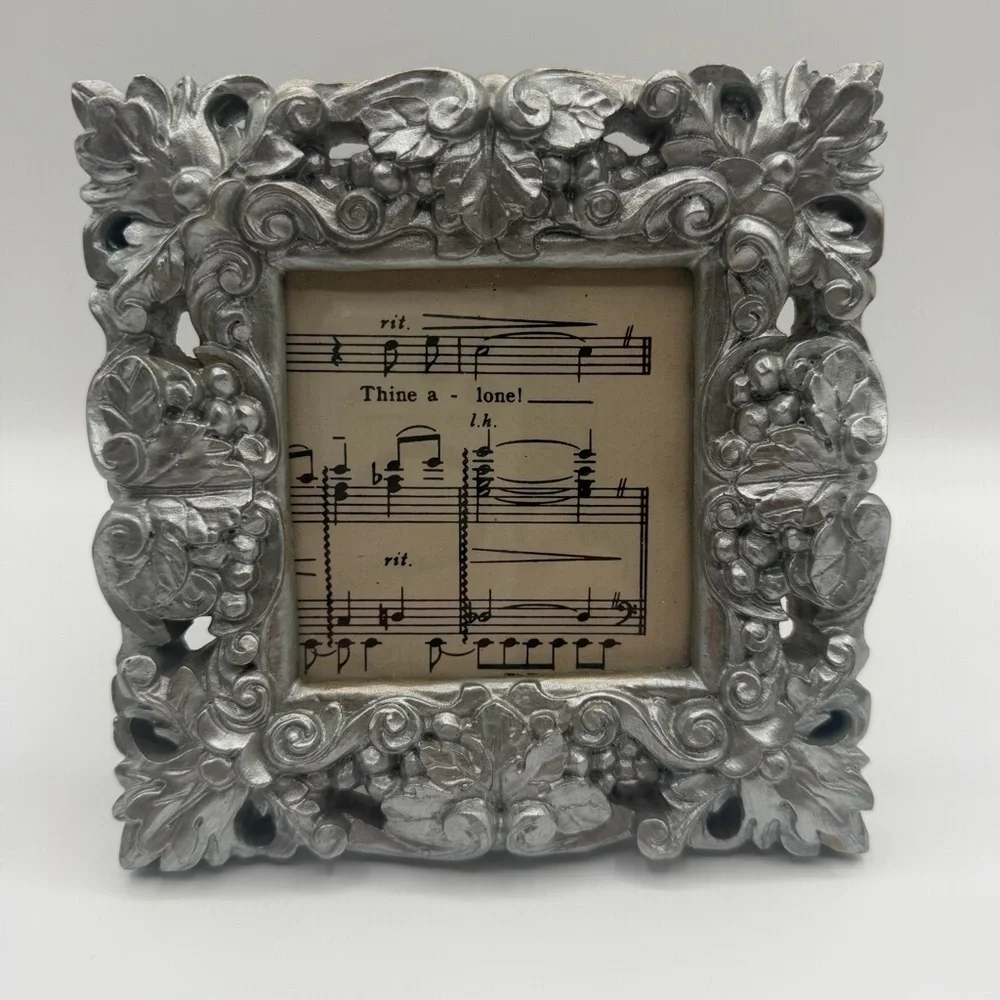 Vintage Regency Frame Silver 3D Ornate Carved 6x6 Pic 3x3 Drexel Heritage